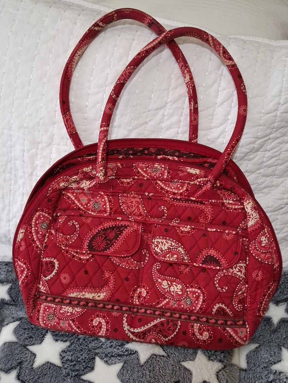 Vera Bradkey Quilted Red Paisley Women's Tote Bag 12x14